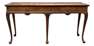 Mid 20th Century Burl Wood and Cherry Queen Anne Sofa/Console Table Attributed to Baker Furniture