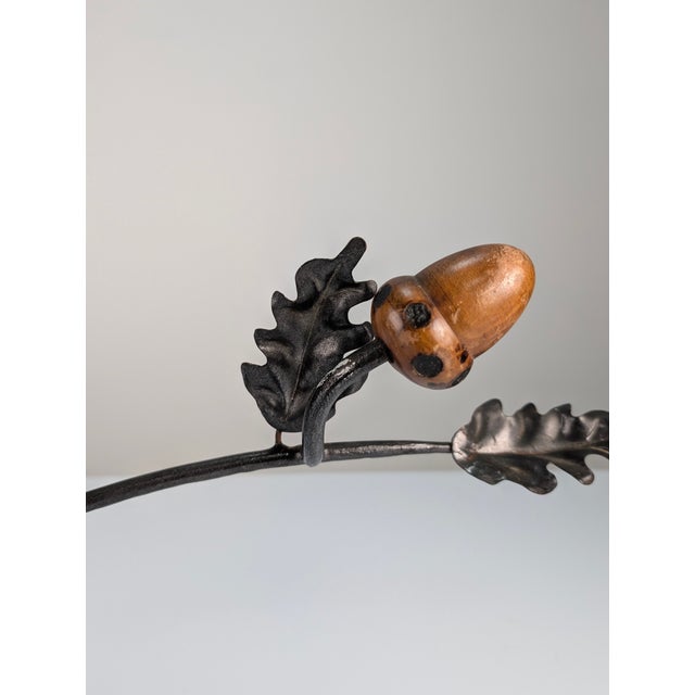 Vintage Wrought Iron and Wooden Acorns Coat Rack, 1960s For Sale - Image 9 of 12