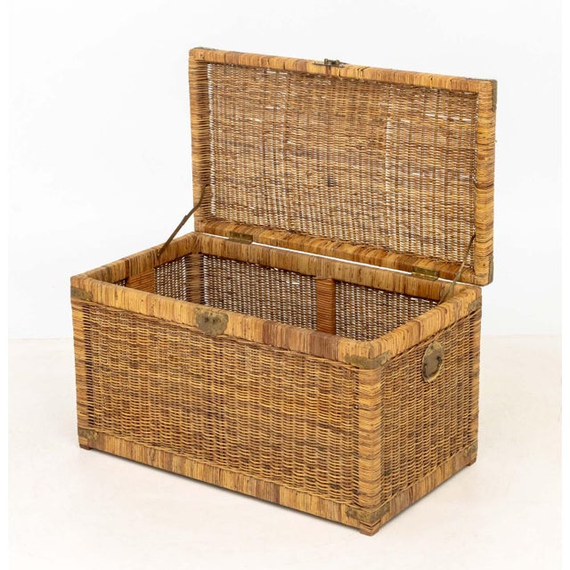Wood Chinese Brass Mounted Woven Wicker Chest For Sale - Image 7 of 9