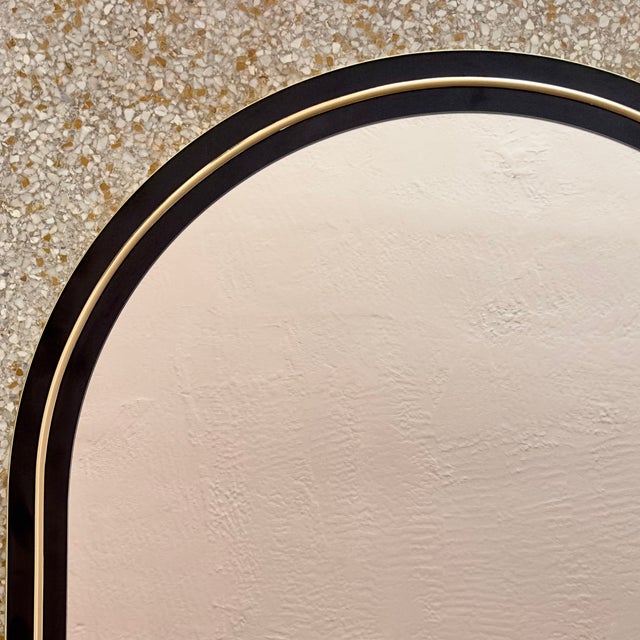 Art Deco Revival Large Arched Black & Gold Framed Wall Mirror Circa 1980s For Sale In Miami - Image 6 of 10