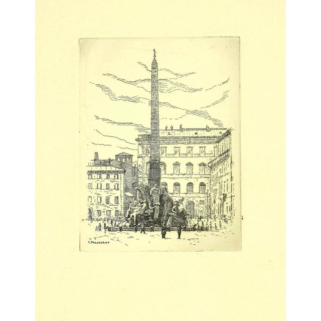 Giuseppe Malandrino, Navona Square, Etching, 1970s For Sale - Image 3 of 3