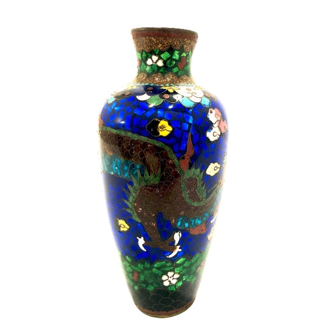 Late 19th Century Late 19th-Century Japanese Cloisonné Dragon Cabinet Vase For Sale - Image 5 of 14