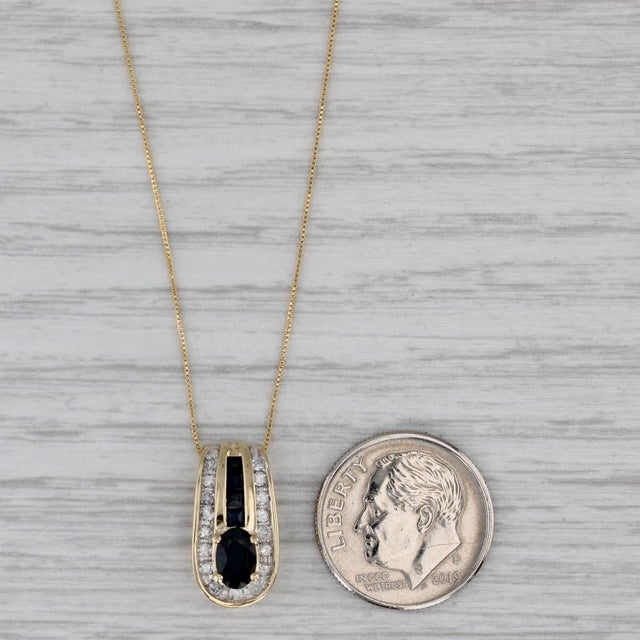 2010s 0.88ctw Sapphire Diamond Pendant Necklace 14k Yellow Gold 19" Box Chain For Sale - Image 5 of 6