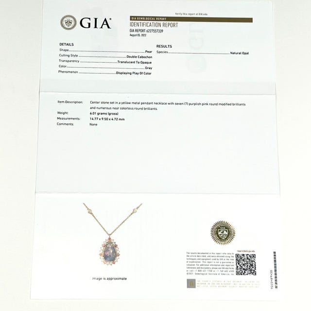 1990s Australian Black Opal & Diamond Pendant 18" 14k Y Gold 4.45 TCW GIA Certified For Sale In New York - Image 6 of 9