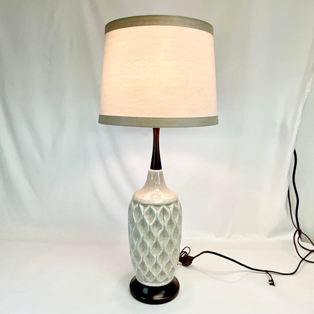1960s Mid-Century Modern Boho Chic Geometric Ceramic Table Lamp, New Shade. For Sale - Image 11 of 12