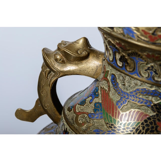 Bronze Urn With Cloisonne For Sale - Image 9 of 14