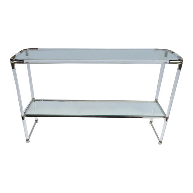 Vintage Late C.1970's Charles Hollis Jones Polished Nickel and Tubular Lucite Console Table For Sale