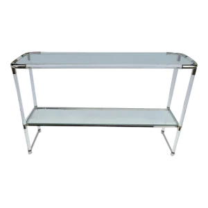 Vintage Late C.1970's Charles Hollis Jones Polished Nickel and Tubular Lucite Console Table