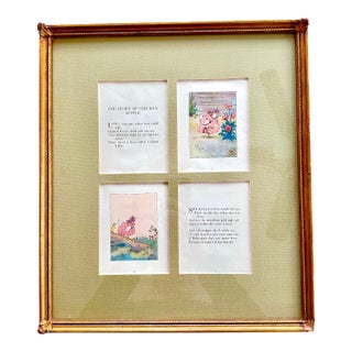 Framed 1920s Antique "Chicken Little" Children's Book Plates - A Pair For Sale