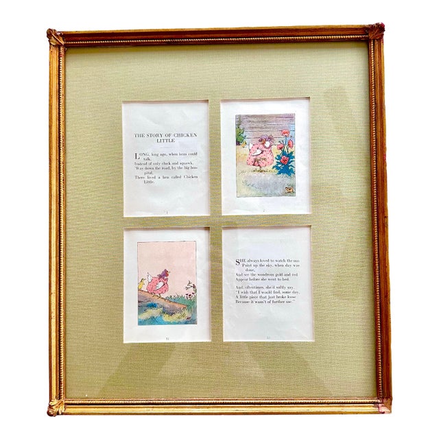 Framed 1920s Antique "Chicken Little" Children's Book Plates - A Pair For Sale