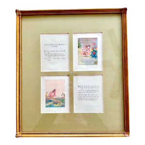Framed 1920s Antique "Chicken Little" Children's Book Plates - A Pair