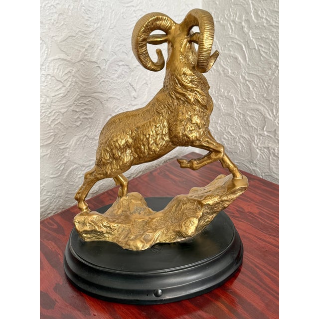 Sarreid Ltd. Late 20th Century Solid Brass Ram Statue on Wood Base For Sale - Image 4 of 8