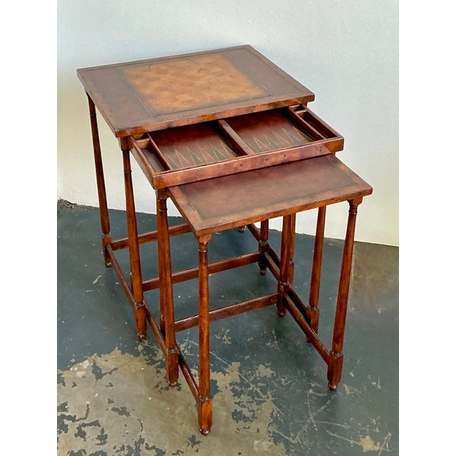 Vintage Theodore Alexander Wood Nesting Tables With Game Boards For Sale - Image 12 of 16
