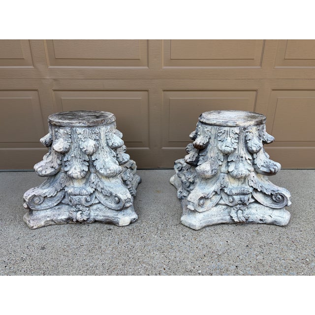 Late 20th Century Pair of Weathered Cast Concrete Corinthian Capital Garden Stands For Sale - Image 14 of 14