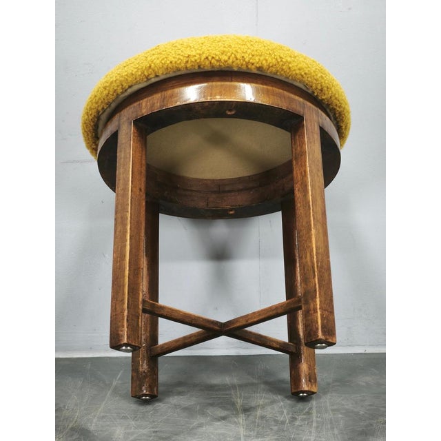 Gold Art Deco Beechwood Stool with Bouclé Upholstery, Czech, 1930s For Sale - Image 8 of 9