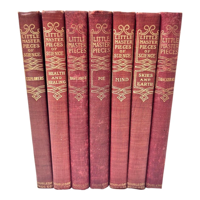 Antique 1902 “Little Masterpieces of Science” Books – Bordeaux Cloth & Gilt Decorative Library Set (7 Volumes) For Sale