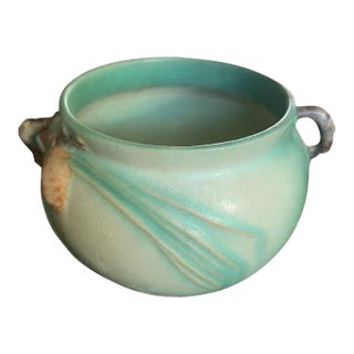 1930s Jardiniere Green Roseville Pinecone Vase For Sale