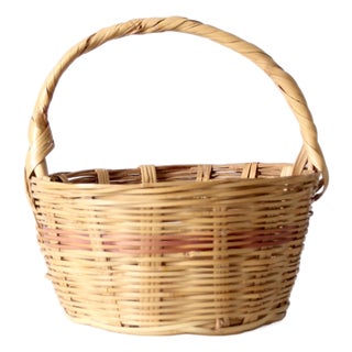 Vintage Woven Gathering Basket With Handle For Sale