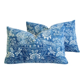 Blue & White Shanghai Batik Chinoiserie Feather/Down Pillows 23" X 16" - Pair