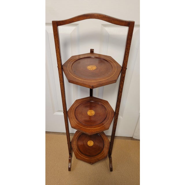 Early 20th Century Early 20th Century Edwardian Inlaid Mahogany 3-Tier Cake Stand For Sale - Image 5 of 6