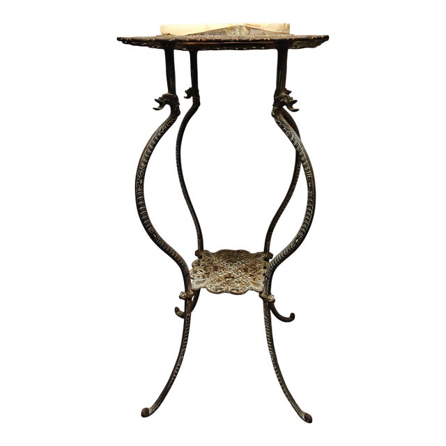 1890's Nb&iw Victorian Dragon Head Cast Iron and Onyx Stand For Sale