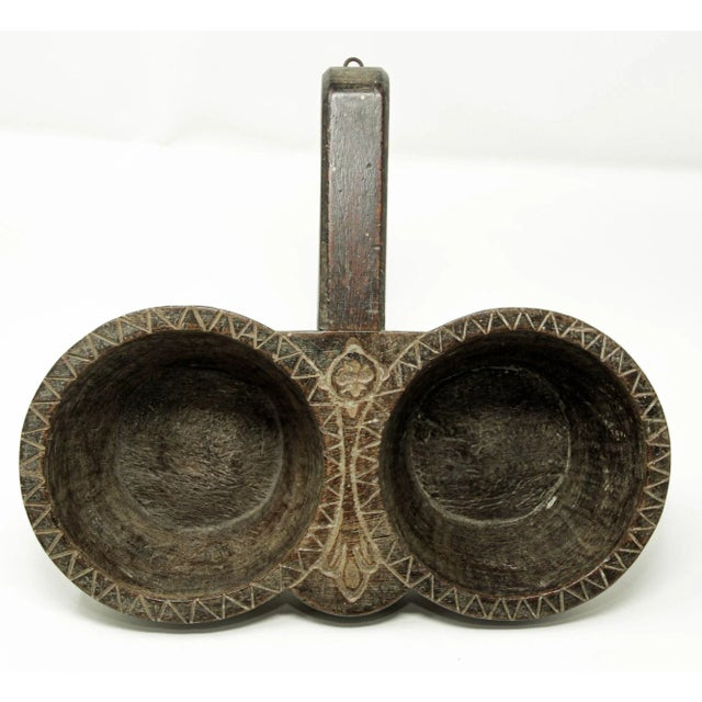 Wood Antique Indian Teakwood Large Container With Rustic Carving and Spoon For Sale - Image 7 of 13