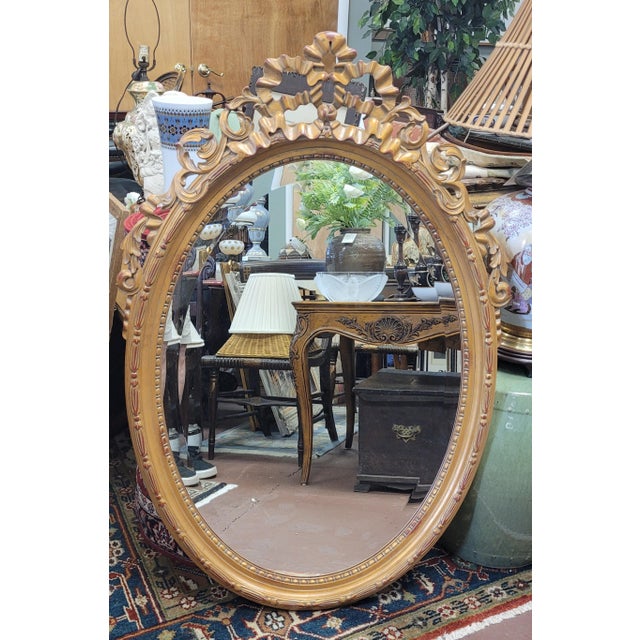 Wood 1990s Ethan Allen Carved French Style Oval Mirror For Sale - Image 7 of 8