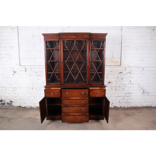 Baker Furniture Mahogany Breakfront Bookcase Cabinet With ...