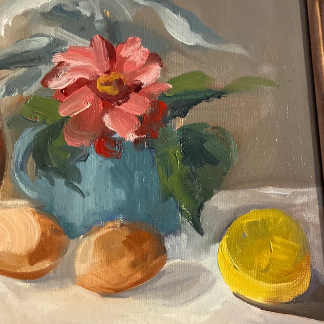 Contemporary Original Impressionist Still Life Painting Vintage Frame Signed For Sale - Image 4 of 5