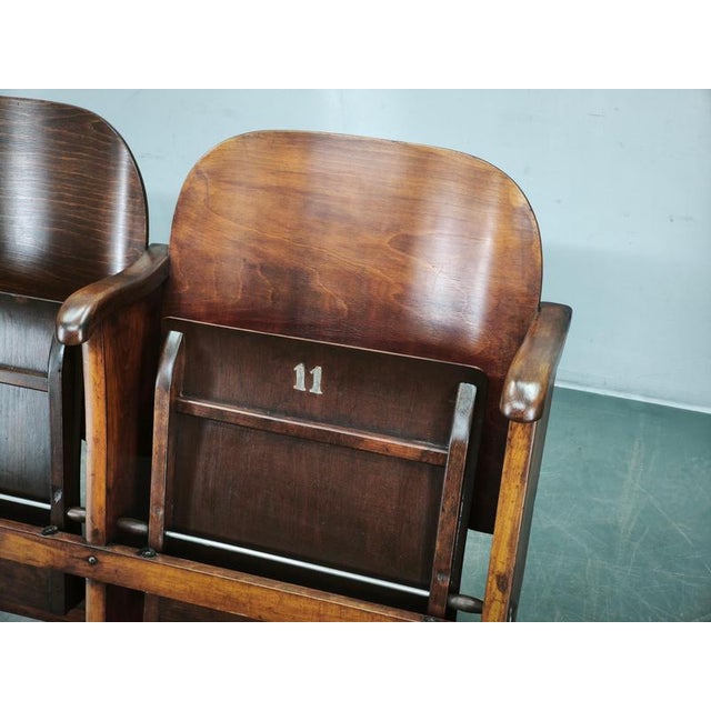 1920s Czech Art Deco 2-Seater Cinema Bench in Beech Wood, 1920s For Sale - Image 5 of 15