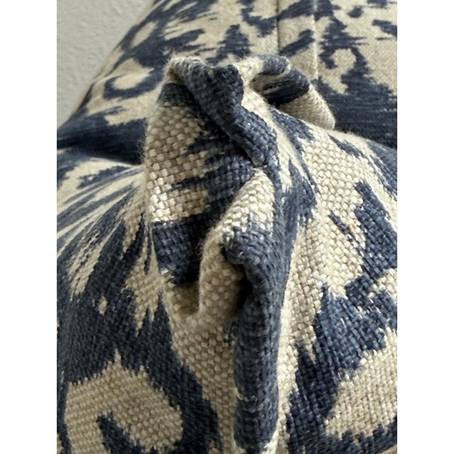 Bespoke Blue + Ivory Ikat Damask Throw Pillows, Pair For Sale - Image 11 of 12