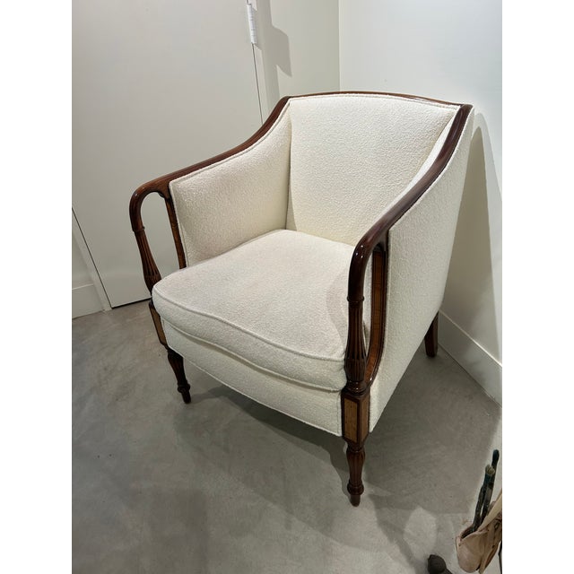 Mid 19th Century Antique Club Chair With Cream Boucle Upholstery For Sale - Image 5 of 10