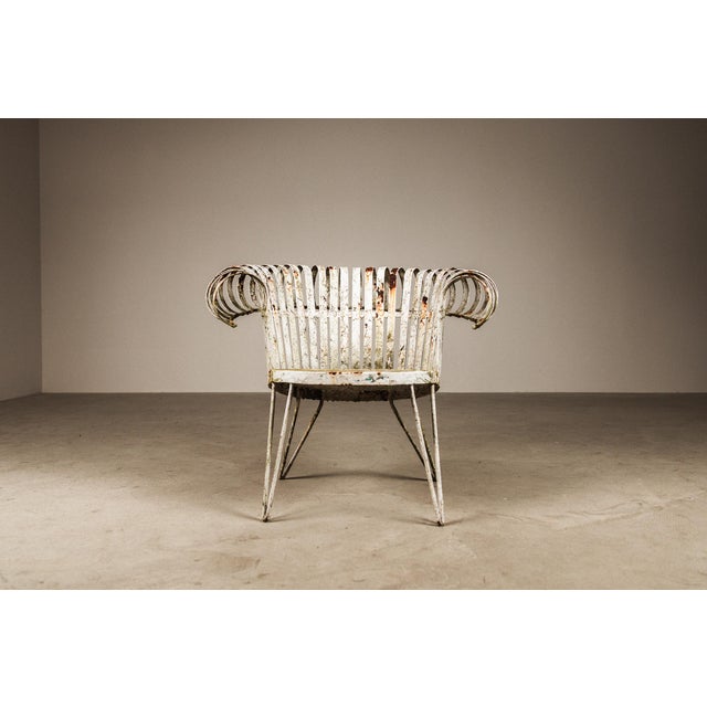 1950s French Wrought Iron Lounge Garden Chairs with Spiral Armrests, 1950, Set of 4 For Sale - Image 5 of 16