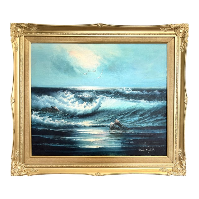 Roal English Seascape Oil Painting Vintage Ocean Waves Coastal Marine Art For Sale