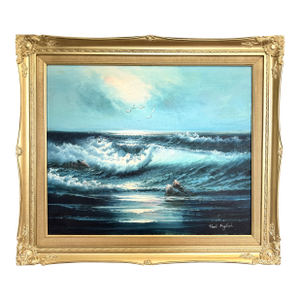 Roal English Seascape Oil Painting Vintage Ocean Waves Coastal Marine Art