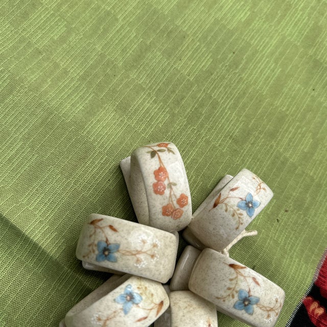 1970s Collection of Ceramic Floral Japanese's Napkin Rings- Set of 6 For Sale - Image 4 of 6