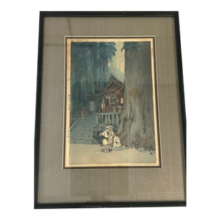 1930s Hiroshi Yoshida Signed Japanese Woodblock Print Misty Day in Nikko, With Seal For Sale