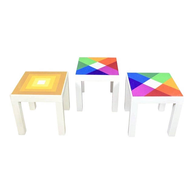 MCM Trio of Mod Pop Art Side Tables Plastic Square Parsons Style After Kartell or Syroco For Sale