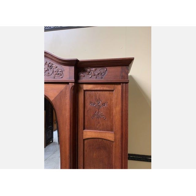 Wood Antique Art Nouveau Wardrobe in Oak, 1890s For Sale - Image 7 of 10
