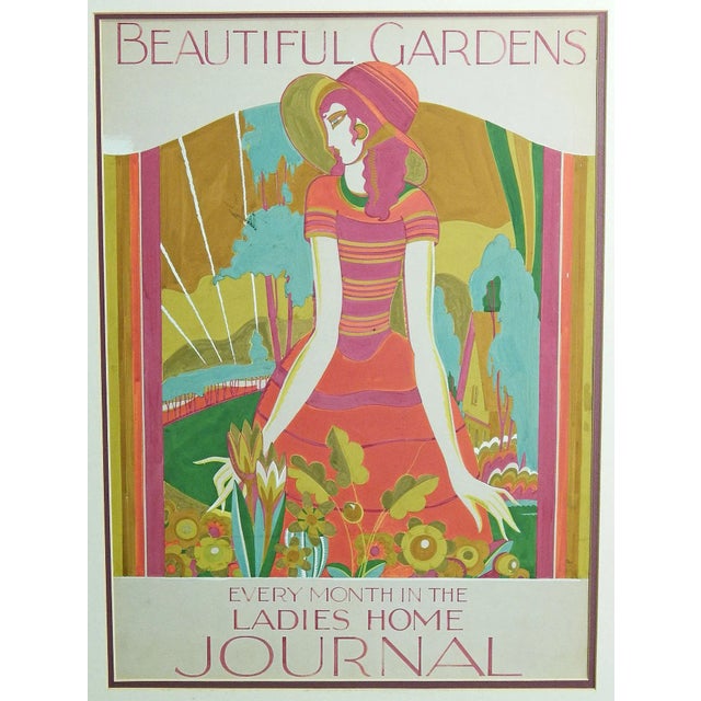 1930s Early 20th Century "Gardens" Art Deco Gouache Painting by with Schatz, Framed For Sale - Image 5 of 5