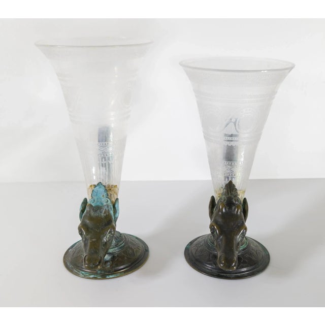 Late 19th Century 19th Century Near Pair of Bronze and Glass Deer Form Cornucopia Vases For Sale - Image 5 of 12