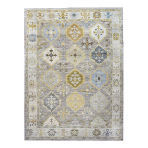 21st Century Turkish Oushak 11x15 Grey, Ivory, Olive & Yellow Handmade Area Rug #1144074