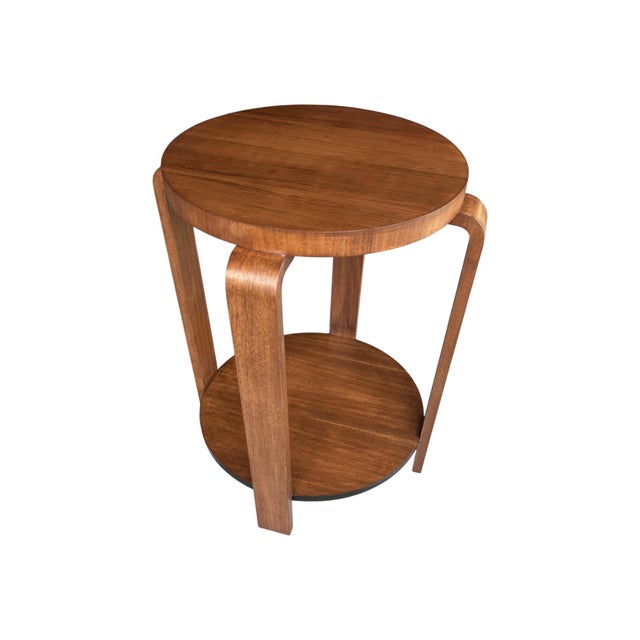 1930s 1930s French Art Deco Walnut Side Table With Sculptural Architectural Base- Fully Restored, Open Shelf For Sale - Image 5 of 15