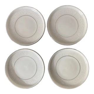 White Lace Round Porcelain Coasters With Platinum Rim Accent- Set of 4 For Sale
