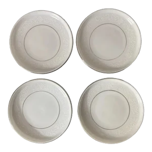 White Lace Round Porcelain Coasters With Platinum Rim Accent- Set of 4