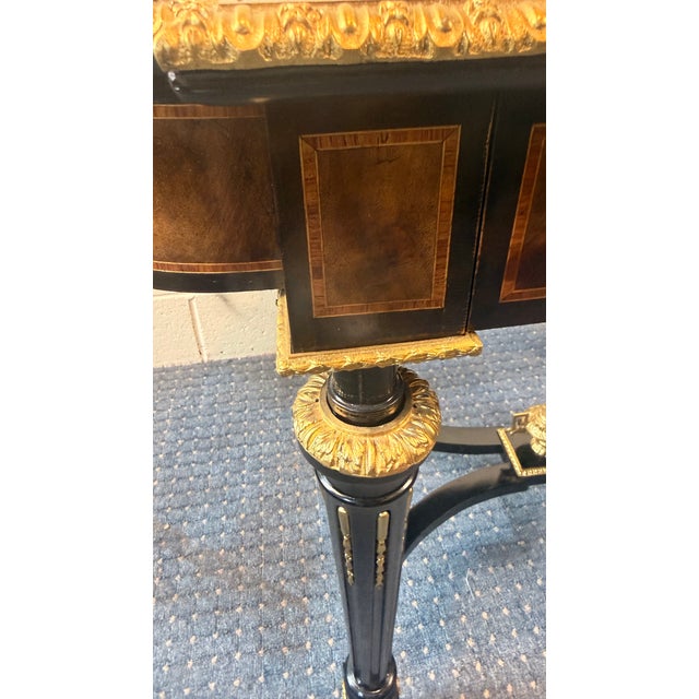 Late 20th Century French Neoclassical Style Burlwood Writing Desk With Gilt Bronze Style Accents For Sale - Image 12 of 14