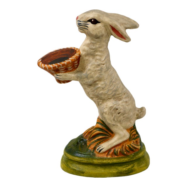 Vintage Vaillancourt Sculptural Folk Art Chalkware Hand Painted Standing Rabbit Figurine For Sale