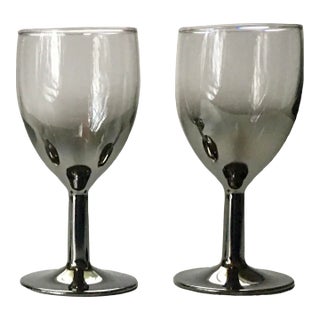 1960s French Silver Overlay Stemmed Liqueur Glasses- Set of Two For Sale