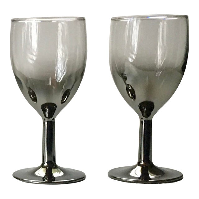 1960s French Silver Overlay Stemmed Liqueur Glasses- Set of Two For Sale