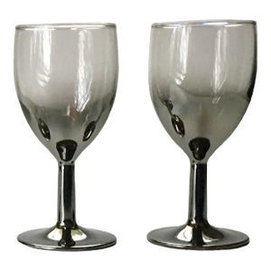 1960s French Silver Overlay Stemmed Liqueur Glasses- Set of Two